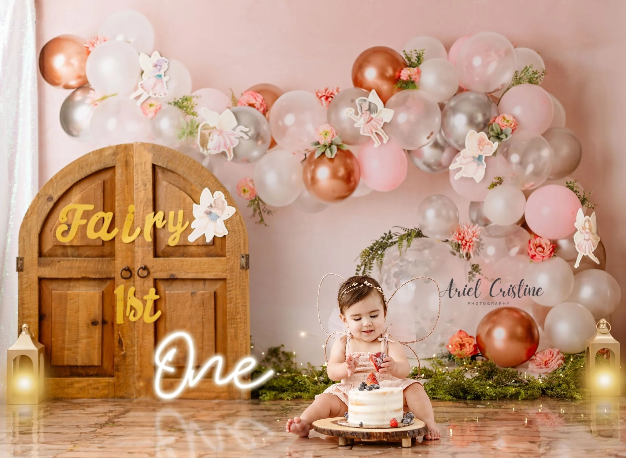 Kate Pink White Rose Gold Balloon Arch Backdrop Designed by Mandy Ringe Photography - Image 5