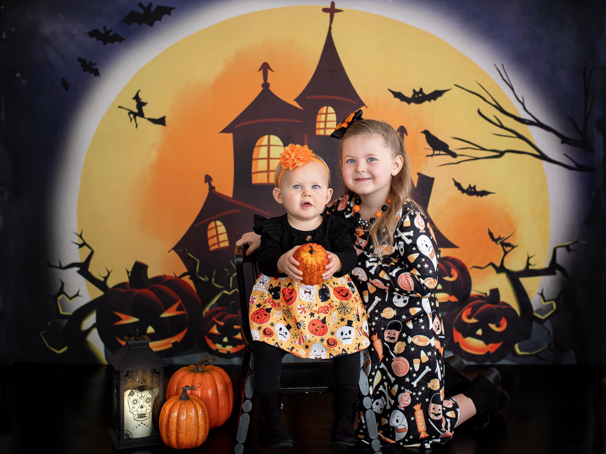 Kate Halloween Backdrop Pumpkins Witch House Designed by Chain Photography