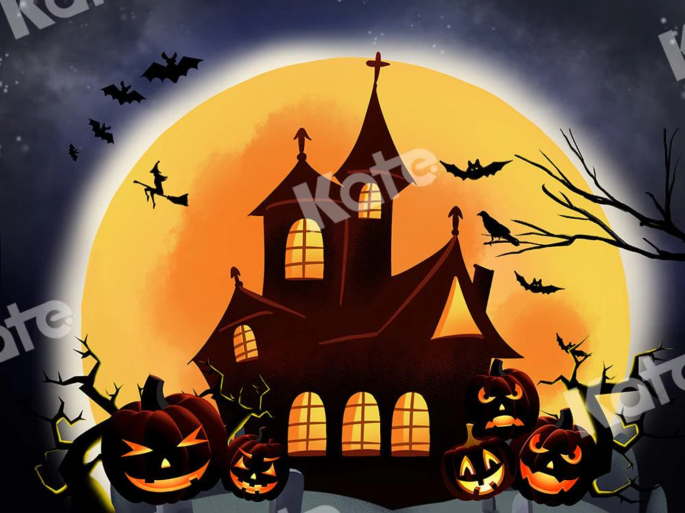 Kate Halloween Backdrop Pumpkins Witch House Designed by Chain Photography - Image 2