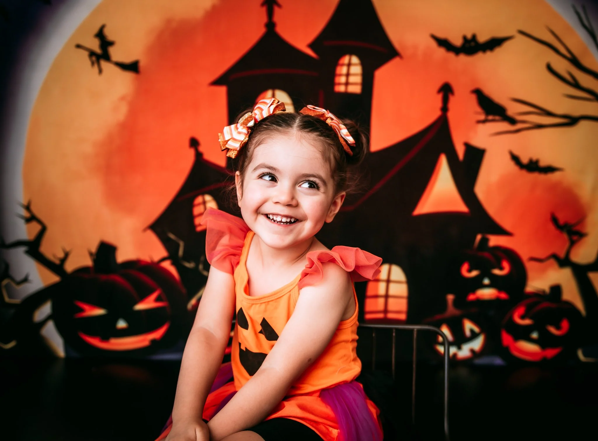 Kate Halloween Backdrop Pumpkins Witch House Designed by Chain Photography - Image 3