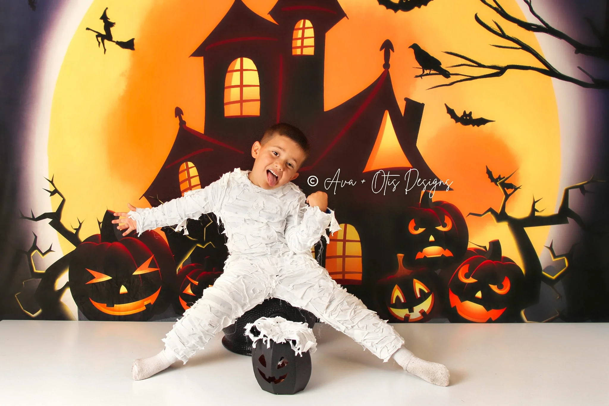 Kate Halloween Backdrop Pumpkins Witch House Designed by Chain Photography - Image 4