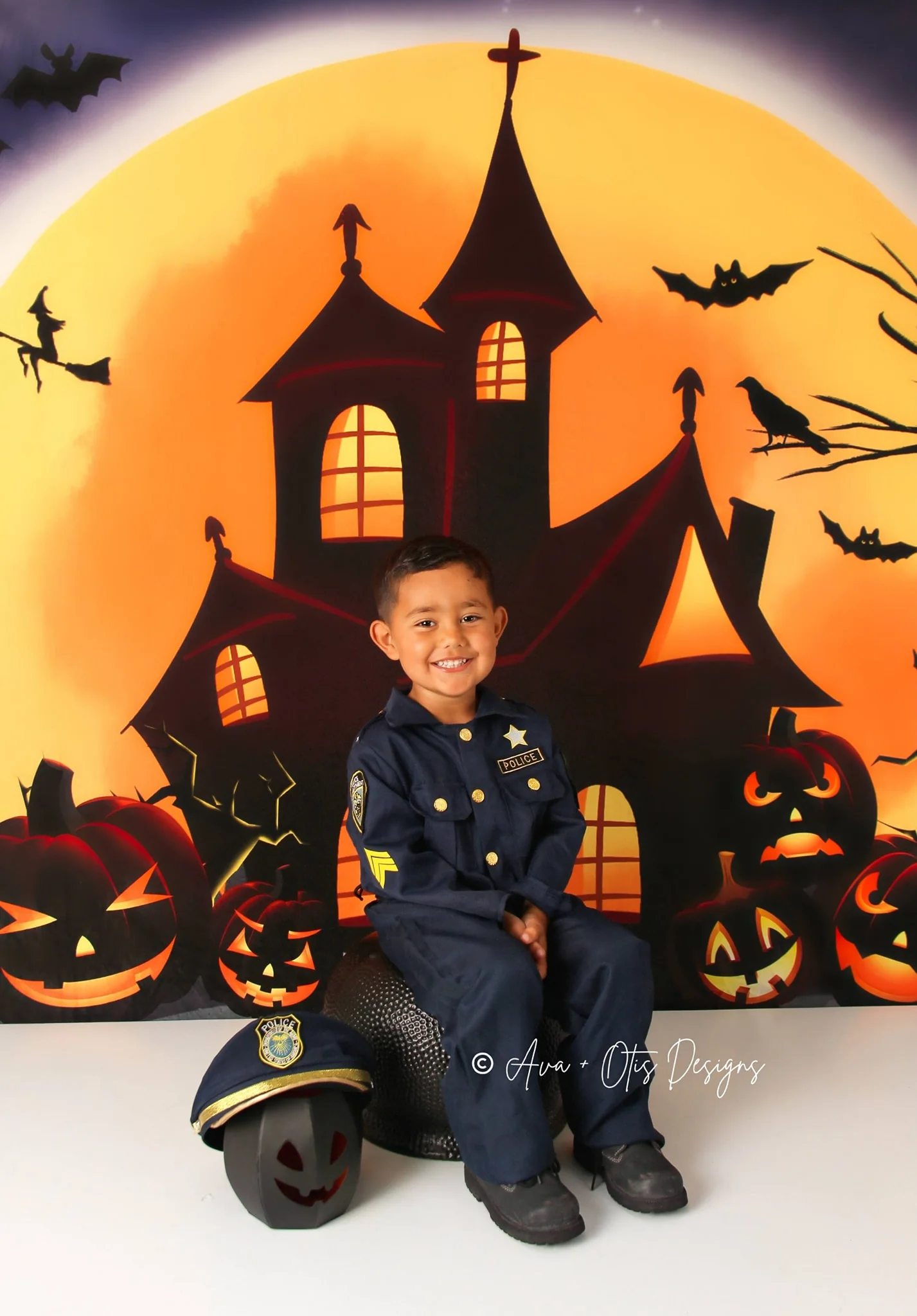 Kate Halloween Backdrop Pumpkins Witch House Designed by Chain Photography - Image 5