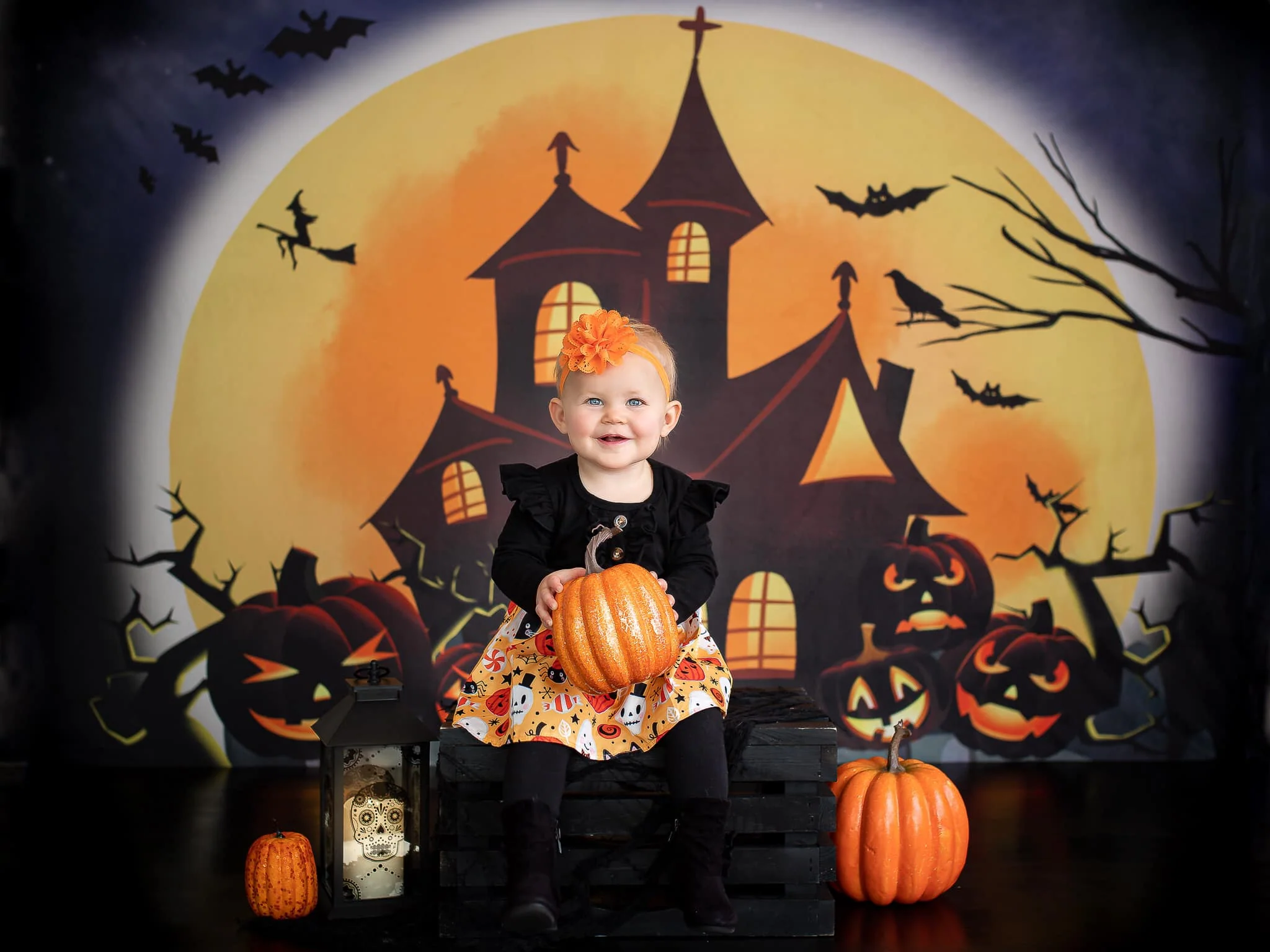Kate Halloween Backdrop Pumpkins Witch House Designed by Chain Photography - Image 6