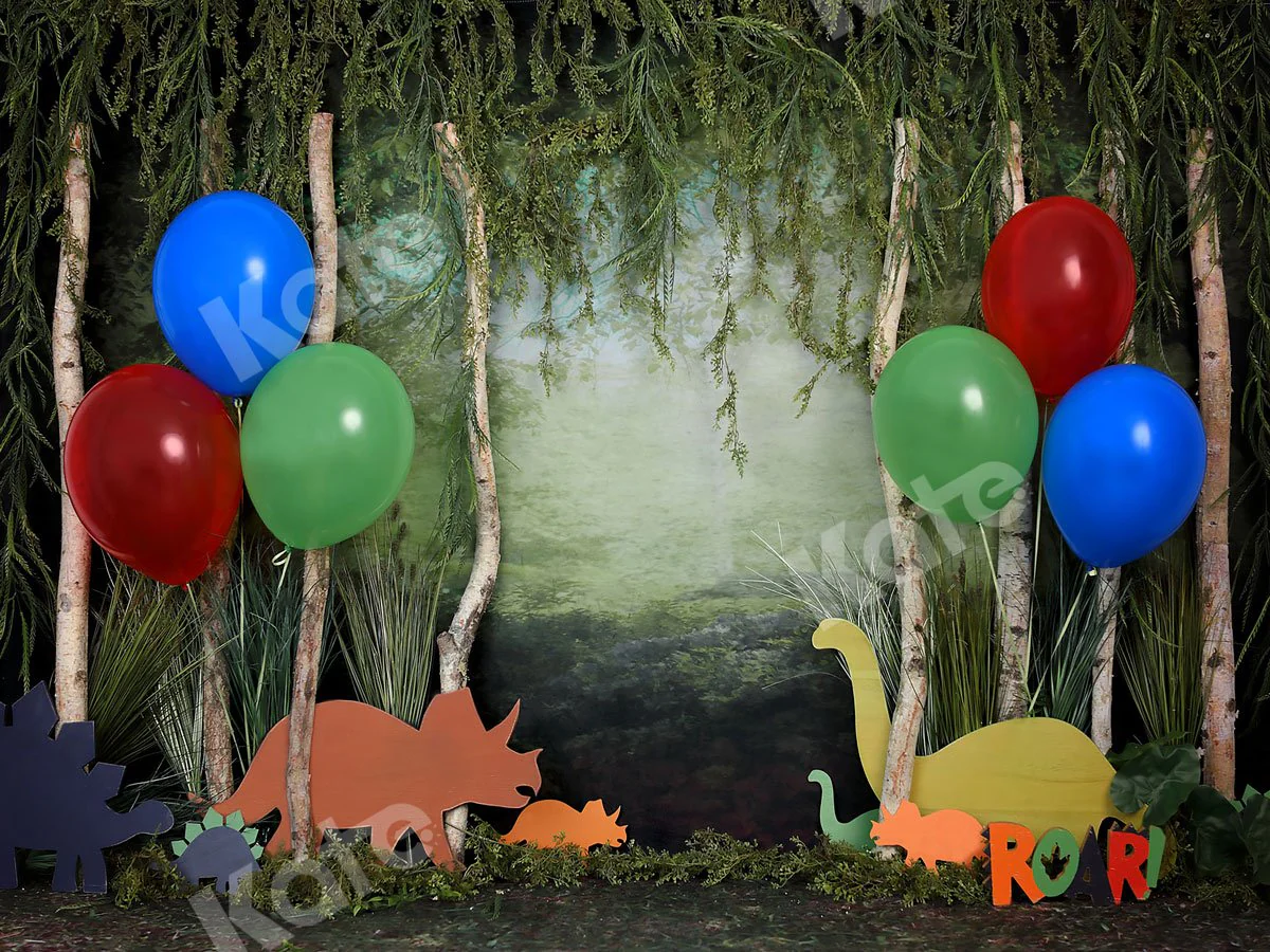 Kate Rainforest Wonderland with Dinosaur Balloons Backdrop - Image 2