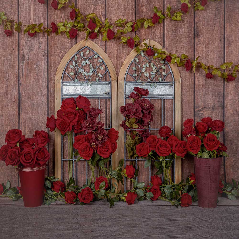 Kate Valentine's Day Red Roses Wood Window Backdrop Designed by Emetselch - Image 2