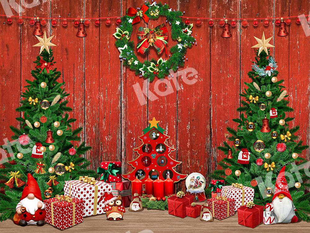 Kate Red Wood Backdrop Gifts Christmas Trees Designed by Emetselch