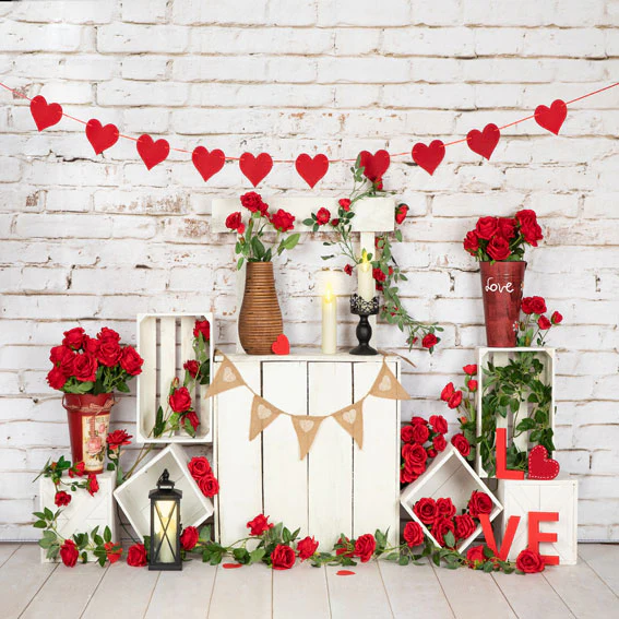 Kate Valentine's Day Roses Stand White Brick Wall Backdrop Designed by Emetselch - Image 2