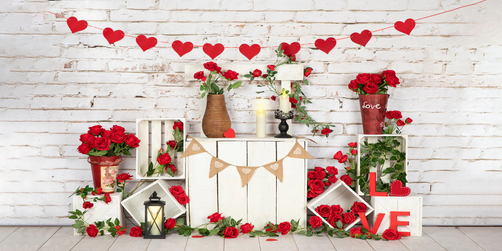 Kate Valentine's Day Roses Stand White Brick Wall Backdrop Designed by Emetselch - Image 3