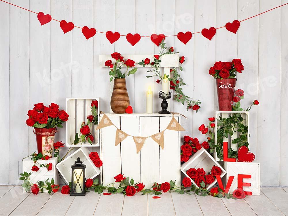 Kate Valentine's Day Roses Stand White Wood Wall Backdrop Designed by Emetselch - Image 2