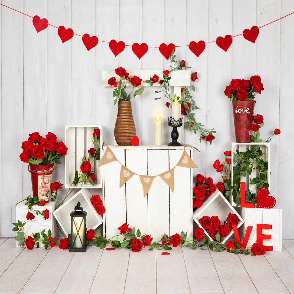 Kate Valentine's Day Roses Stand White Wood Wall Backdrop Designed by Emetselch - Image 3