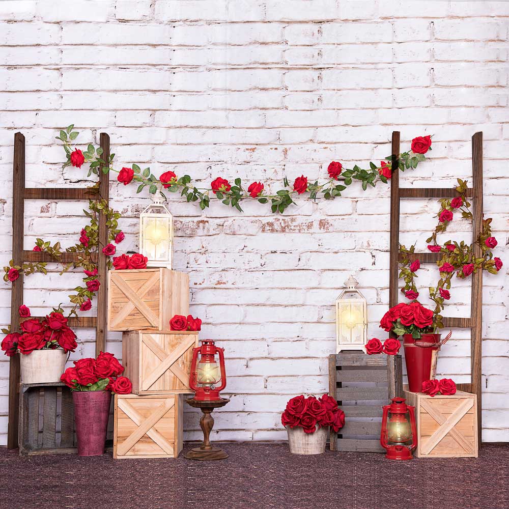 Kate Valentine's Day Roses White Brick Wall Backdrop Designed by Emetselch - Image 2
