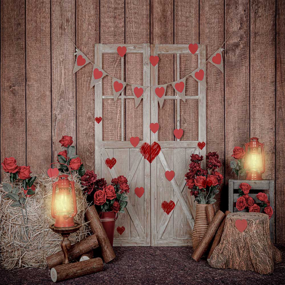 Kate Valentine's Day Roses White Door Lights Backdrop Designed by Emetselch - Image 2
