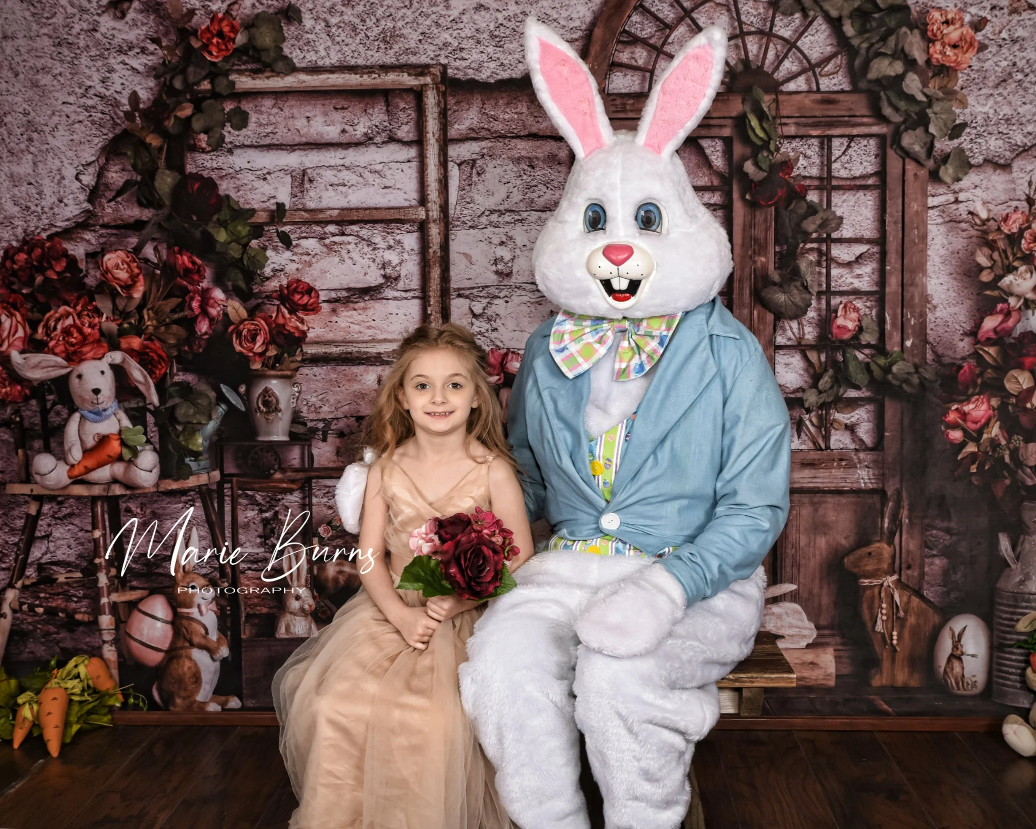 Kate Spring Easter Bunny Red Flowers Backdrop Designed by Rose Abbas - Image 6