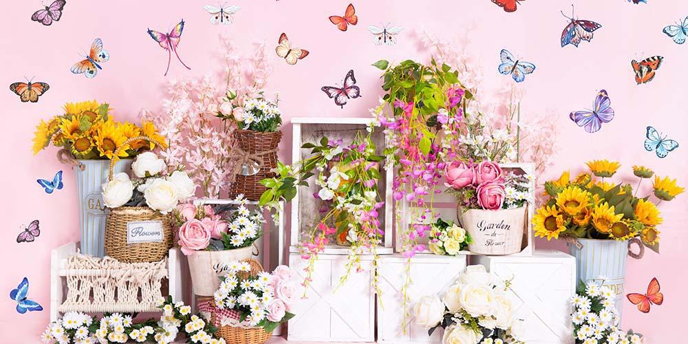 Kate Spring Flowers Butterfly Wall Backdrop Designed by Emetselch - Image 2