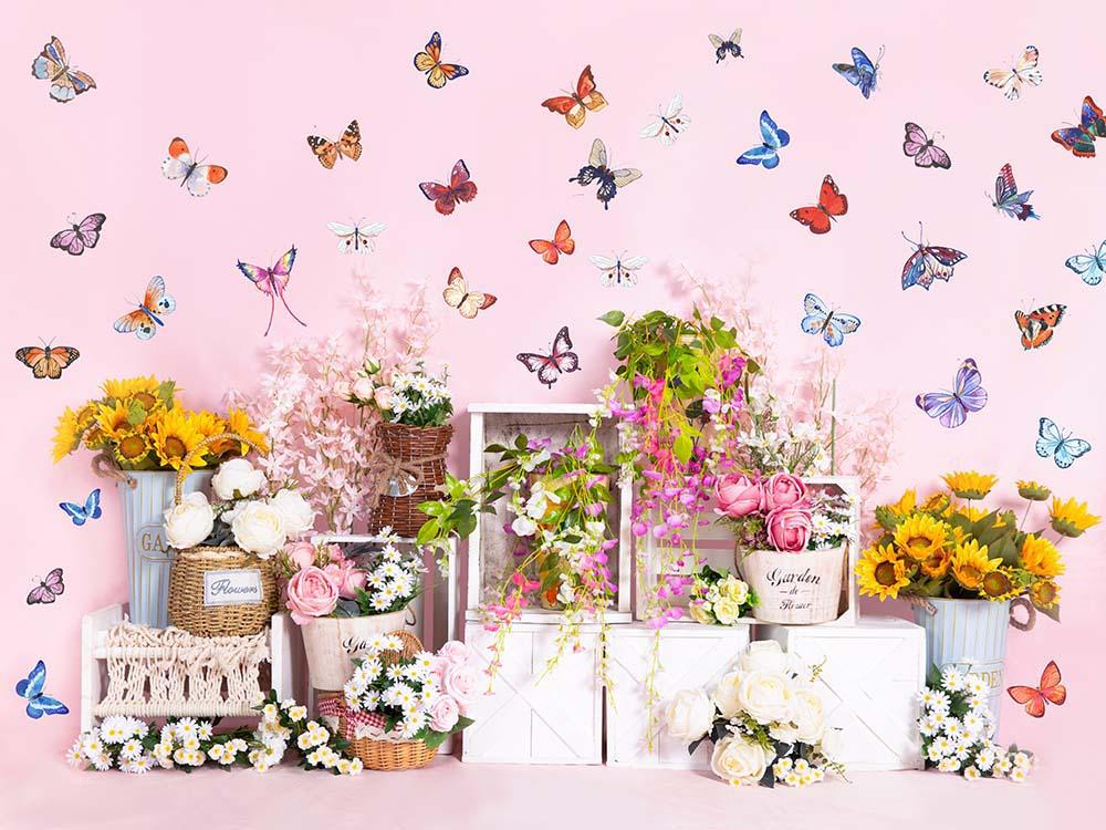 Kate Spring Flowers Butterfly Wall Backdrop Designed by Emetselch - Image 3