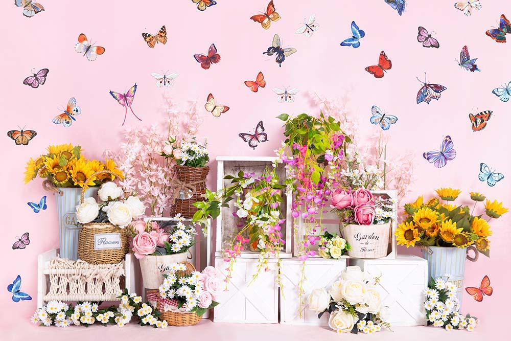 Kate Spring Flowers Butterfly Wall Backdrop Designed by Emetselch - Image 4
