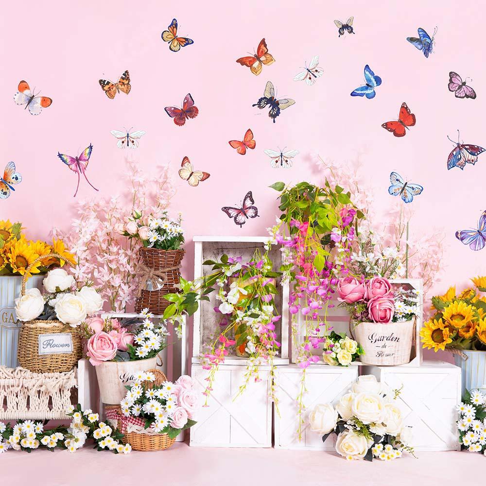 Kate Spring Flowers Butterfly Wall Backdrop Designed by Emetselch - Image 5