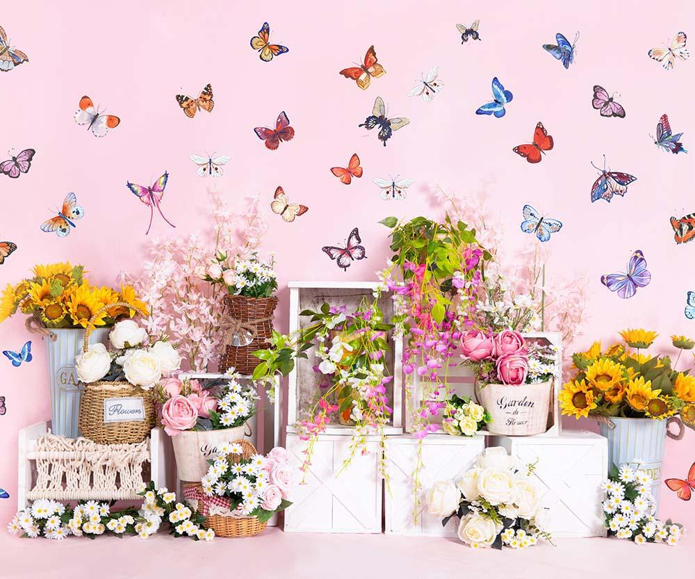 Kate Spring Flowers Butterfly Wall Backdrop Designed by Emetselch - Image 6
