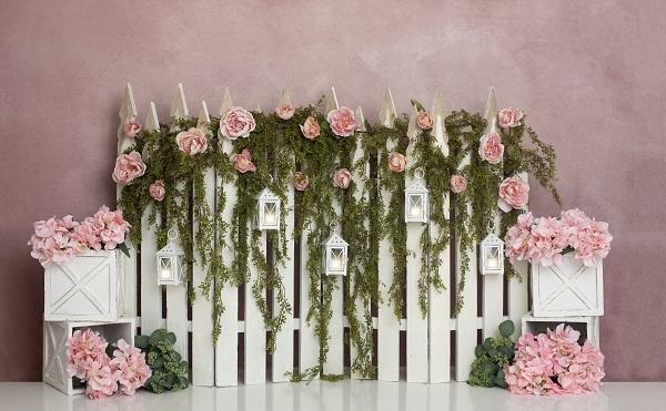 Kate Spring/Mother's Day Pink Floral IVY Fence Backdrop Designed by Lisa B - Image 4