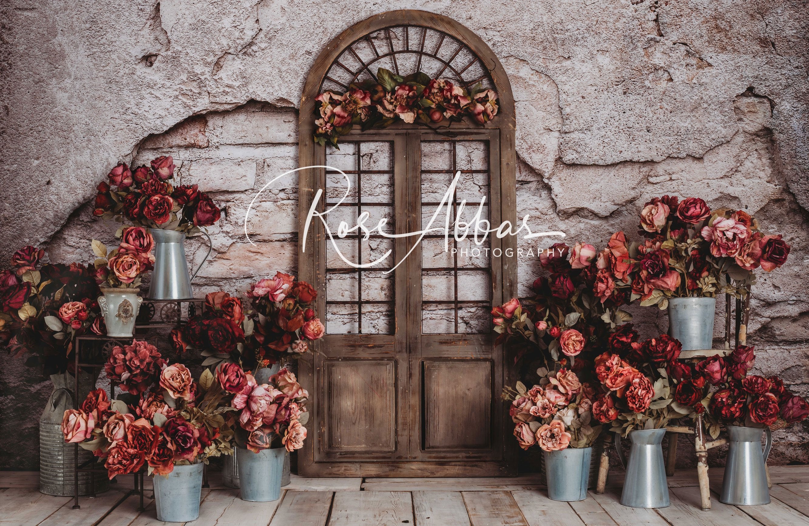Kate Spring Red Flowers Door Do Old Brick Wall backdrop Designed by Rose Abbas - Image 2