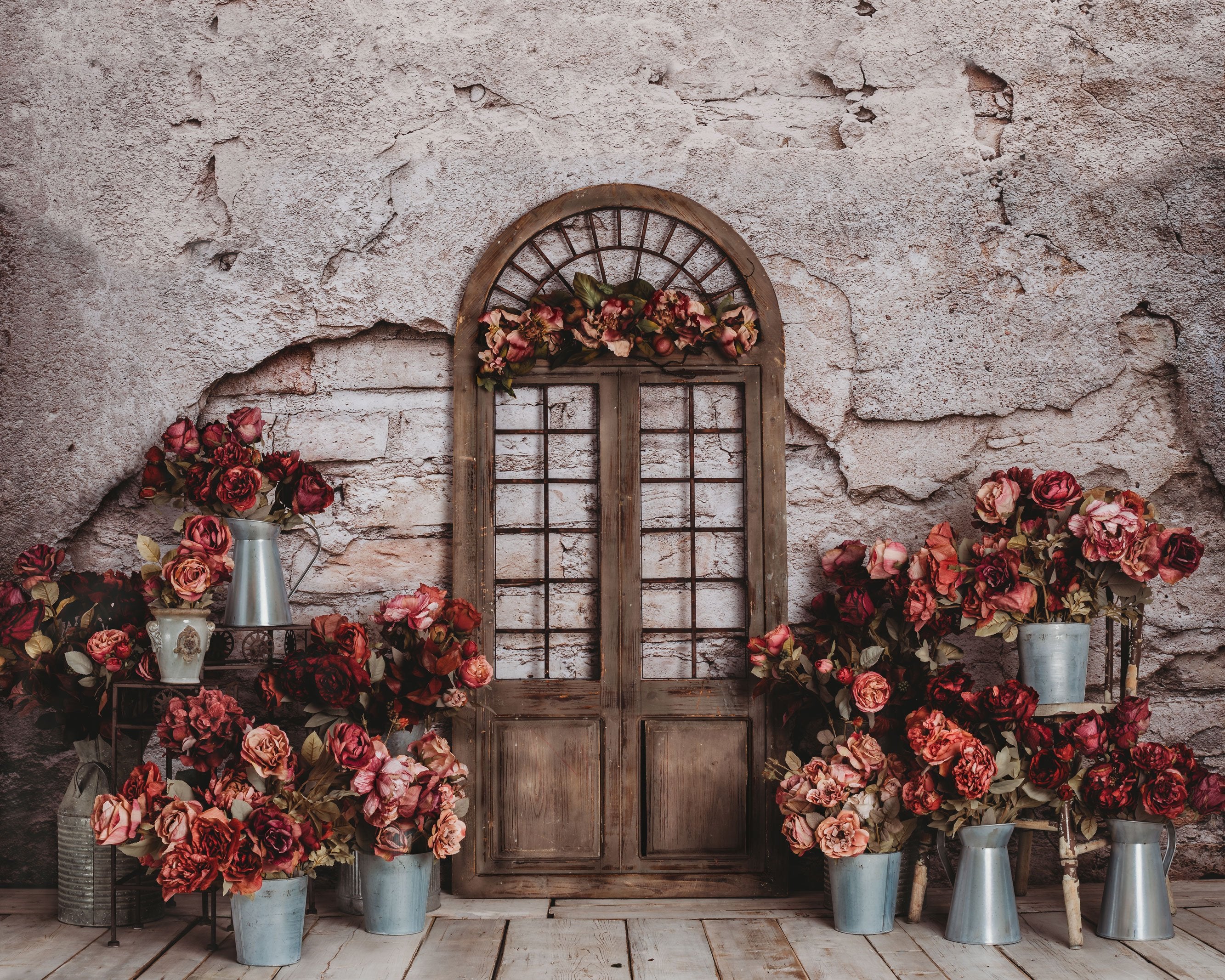 Kate Spring Red Flowers Door Do Old Brick Wall backdrop Designed by Rose Abbas - Image 5