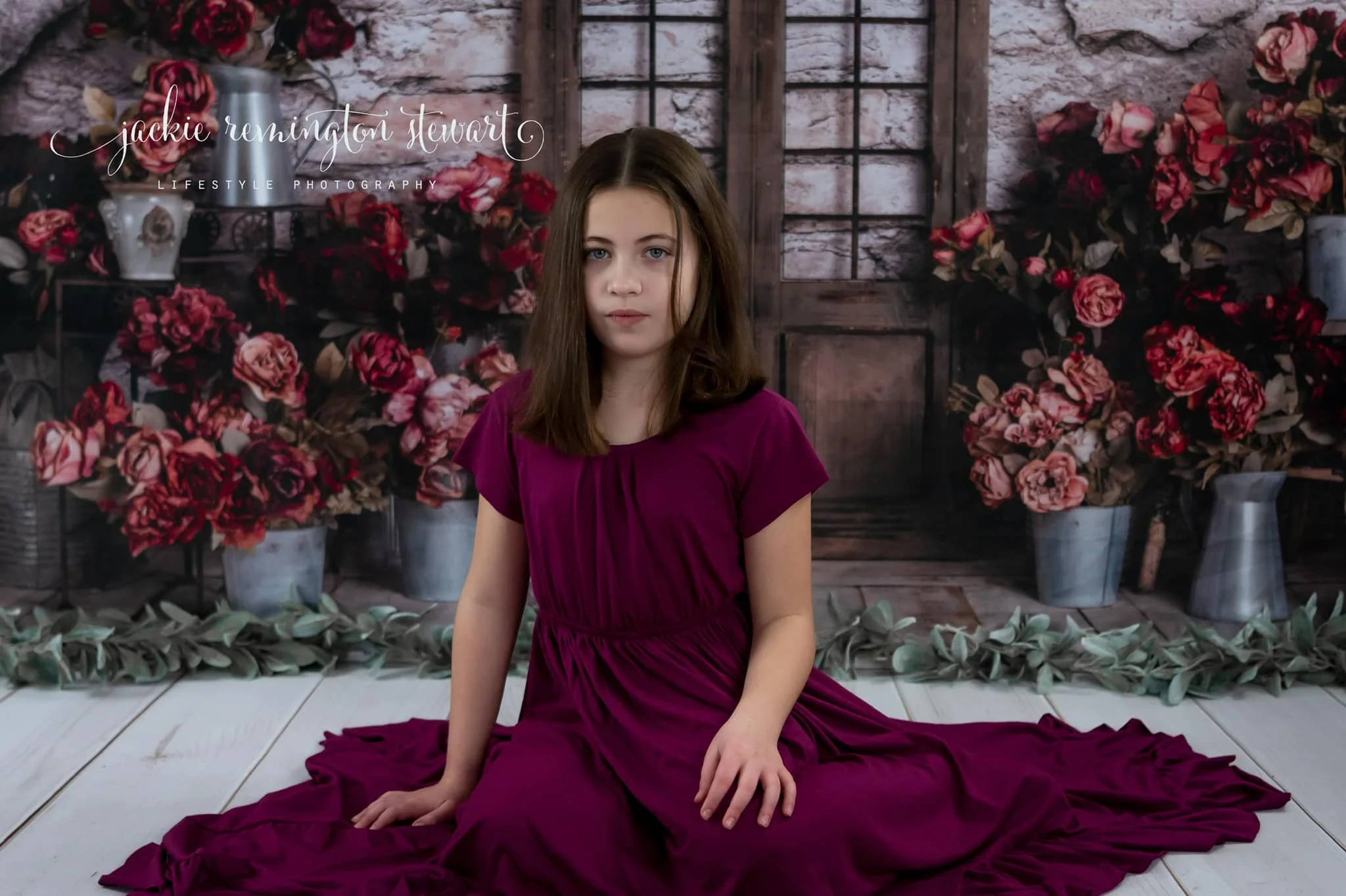 Kate Spring Red Flowers Door Do Old Brick Wall backdrop Designed by Rose Abbas - Image 6