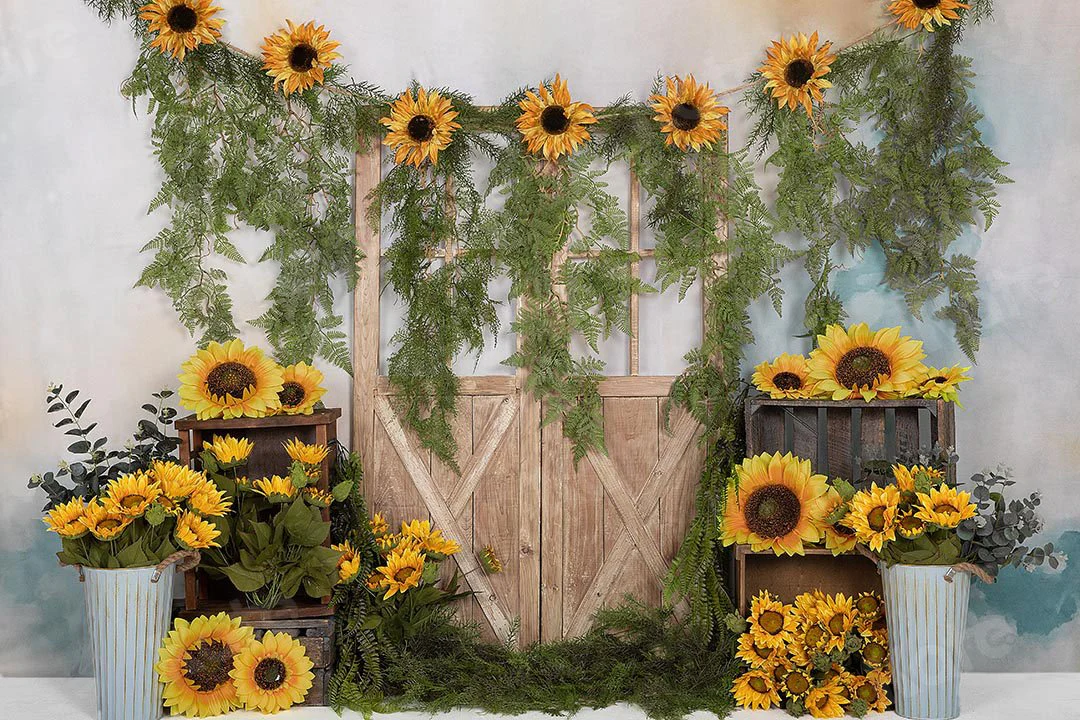 Kate Spring Sunflowers Vines Door Backdrop Designed by Emetselch - Image 2