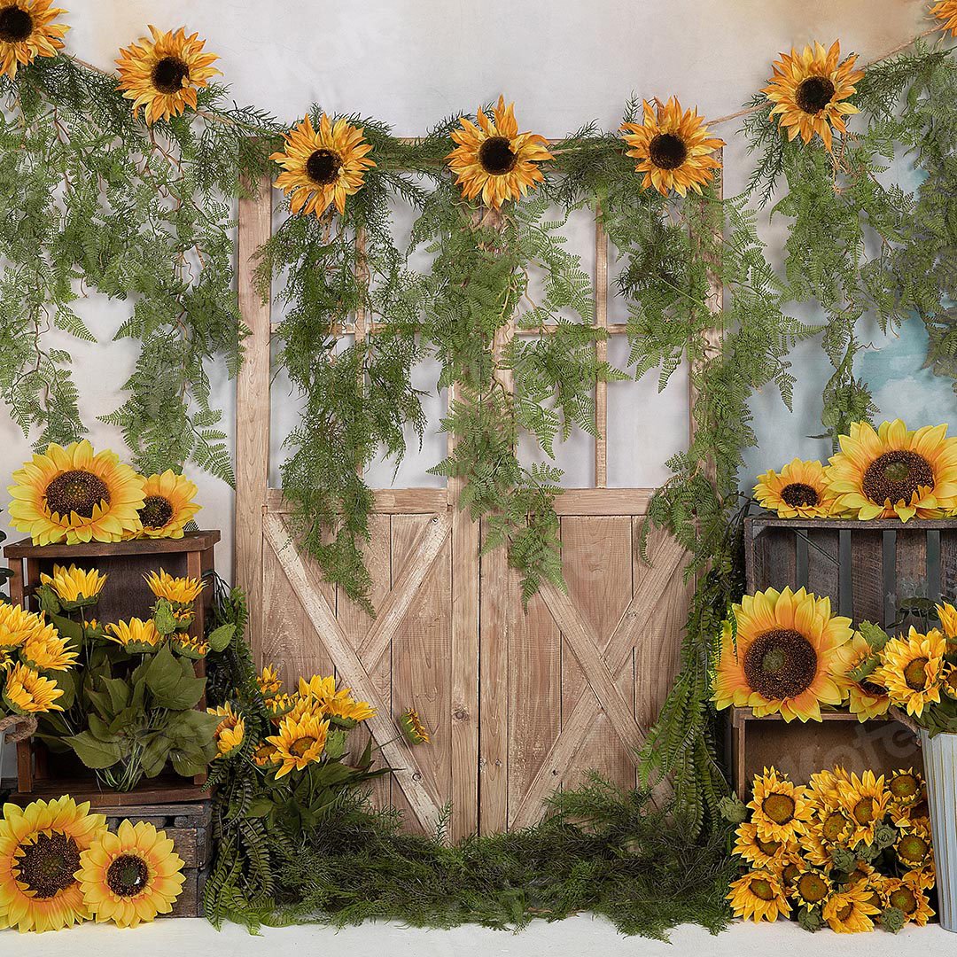 Kate Spring Sunflowers Vines Door Backdrop Designed by Emetselch - Image 4