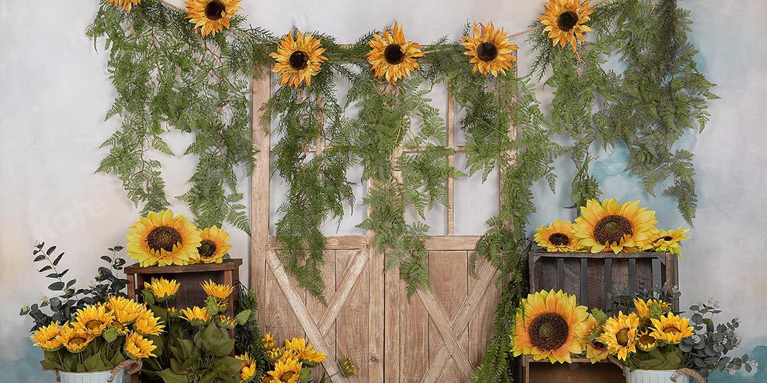 Kate Spring Sunflowers Vines Door Backdrop Designed by Emetselch - Image 5
