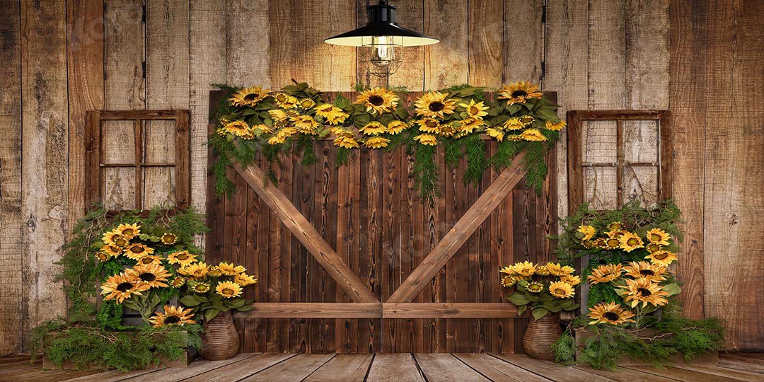 Kate Spring Sunflowers Wood Door Backdrop Designed by Emetselch - Image 6