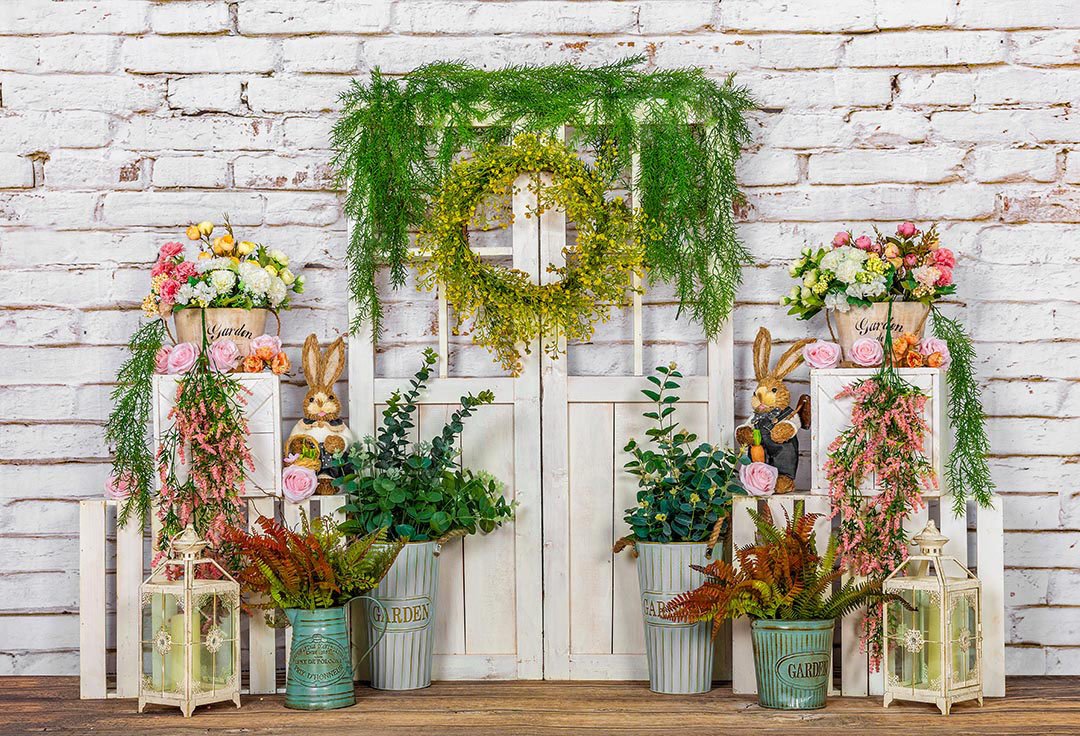 Kate Spring Vines Door White Brick Wall Backdrop Designed by Emetselch - Image 2