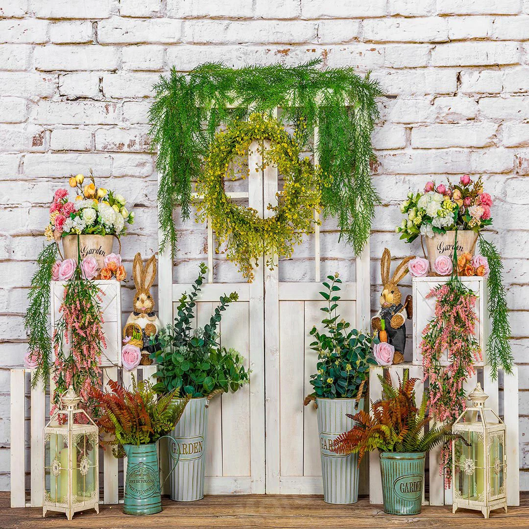 Kate Spring Vines Door White Brick Wall Backdrop Designed by Emetselch - Image 5