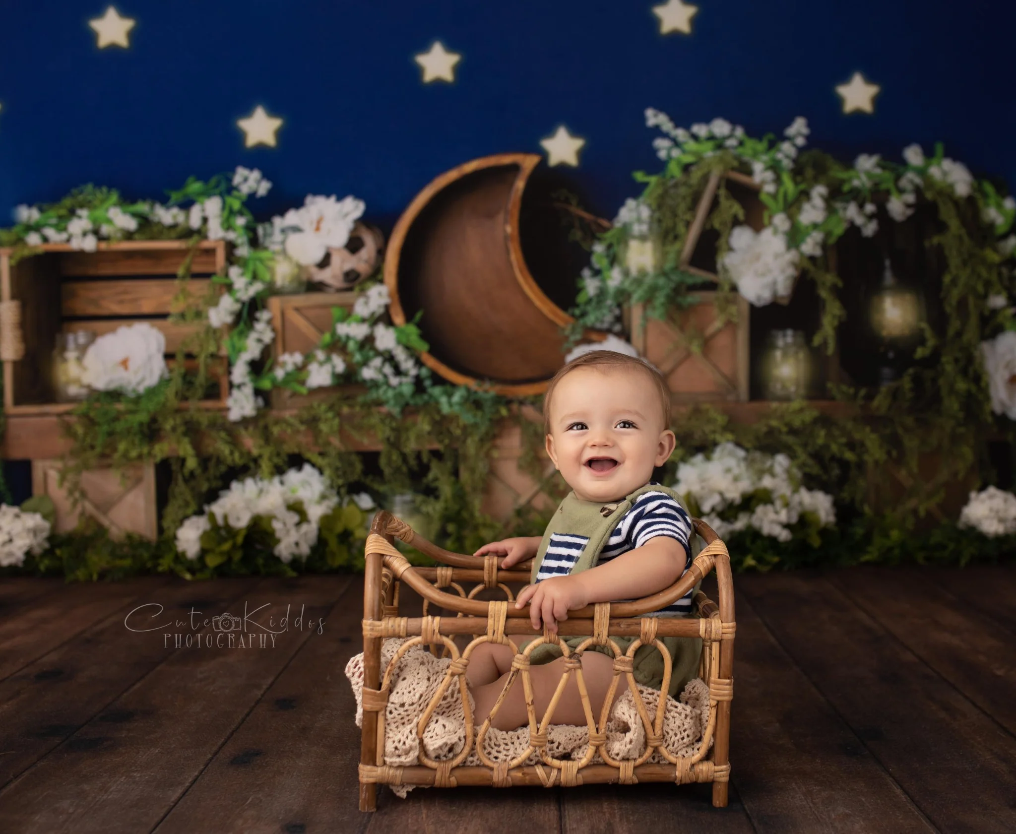 Kate Spring White Flowers Blue Stars Backdrop Designed By Megan Leigh Photography