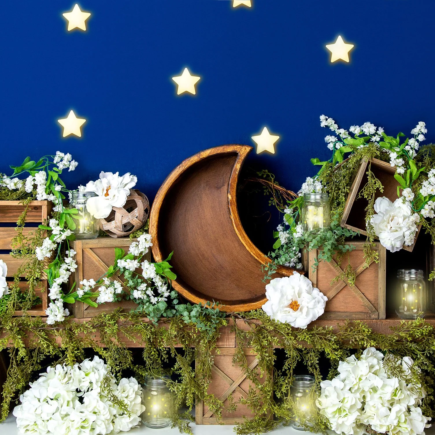 Kate Spring White Flowers Blue Stars Backdrop Designed By Megan Leigh Photography - Image 4