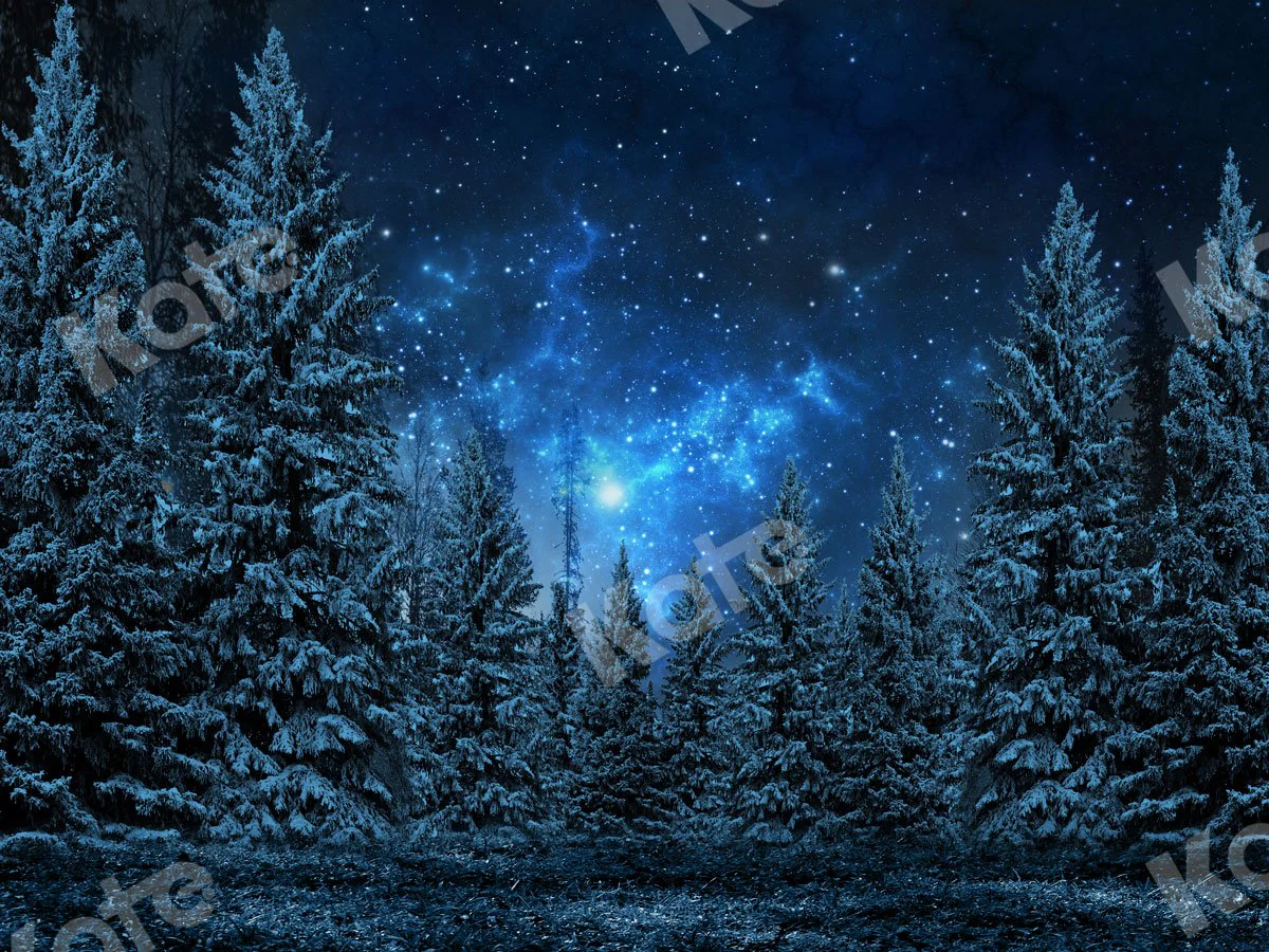 Kate Christmas Backdrop Stars Night Snow Forest  Designed By JS Photography - Image 2