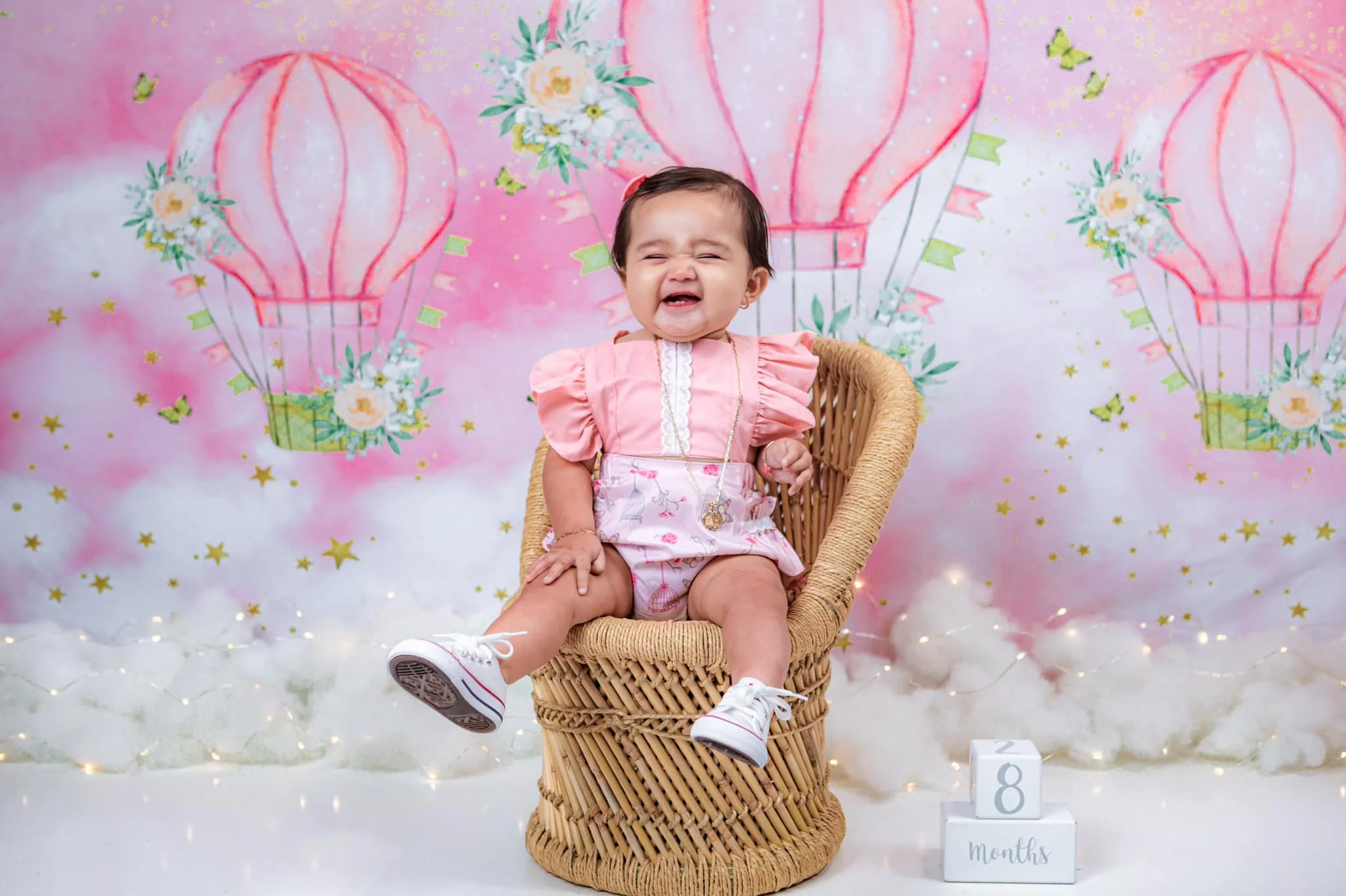 Kate Cake Smash Backdrop Stars Pink Clouds Hot Air Balloons Designed By JS Photography - Image 3