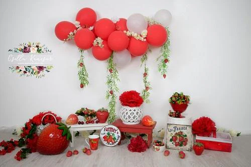 Kate Summer Backdrop Strawberry Apple Red Balloons Designed by Csilla Kancsar - Image 2