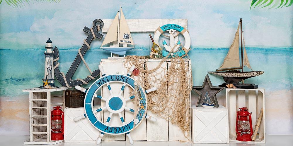 Kate Summer Beach Sailor Sailing Backdrop Designed by Emetselch - Image 2