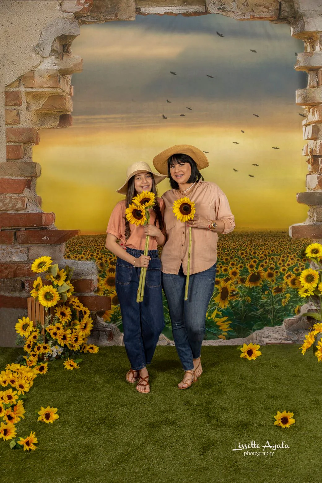 Kate Sunflower Field Backdrop with Broken Wall Designed by Chain Photography - Image 3