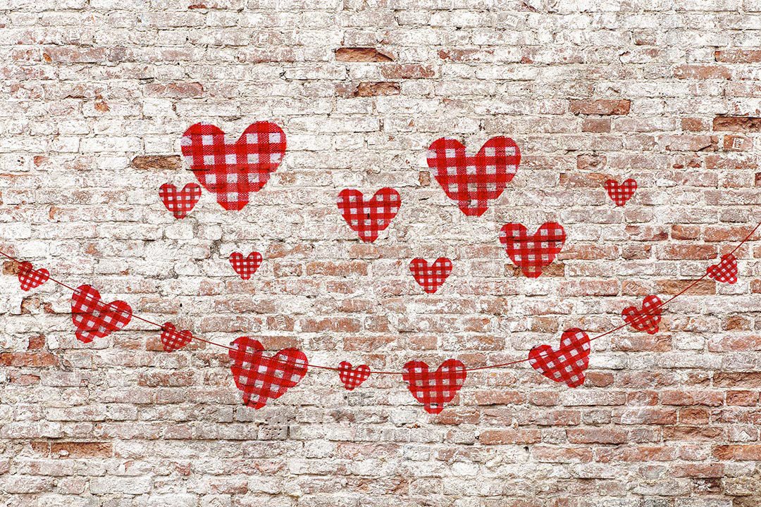 Kate Valentine's Day Hearts Brick Wall Backdrop for photography - Image 2