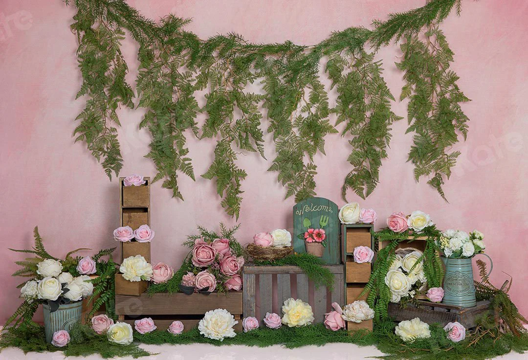 Kate Valentine's Day Roses Vines Pink Backdrop Designed by Emetselch