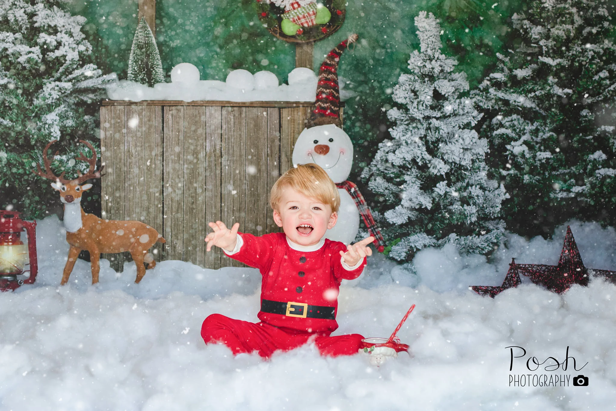 Kate Winter Christmas Backdrop with Snowman for Portrait Designed by Jia Chan Photography - Image 3