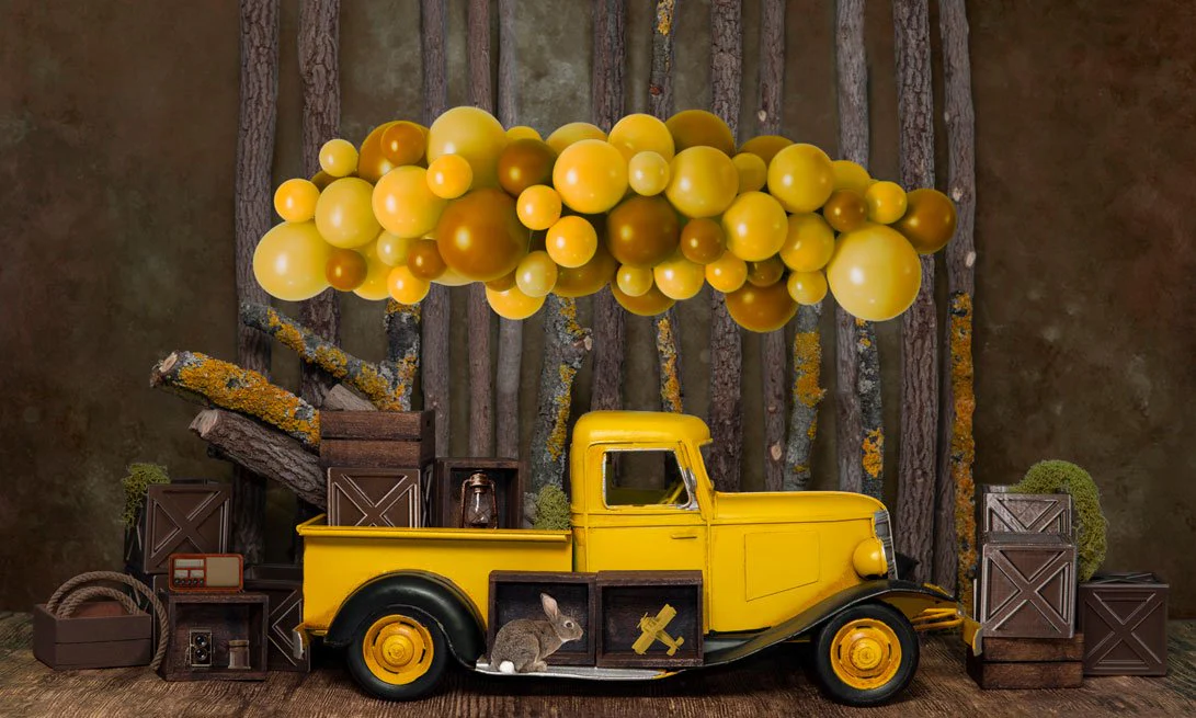 Kate Cake Smash Yellow Balloon Truck Backdrop Designed by Mini MakeBelieve - Image 3