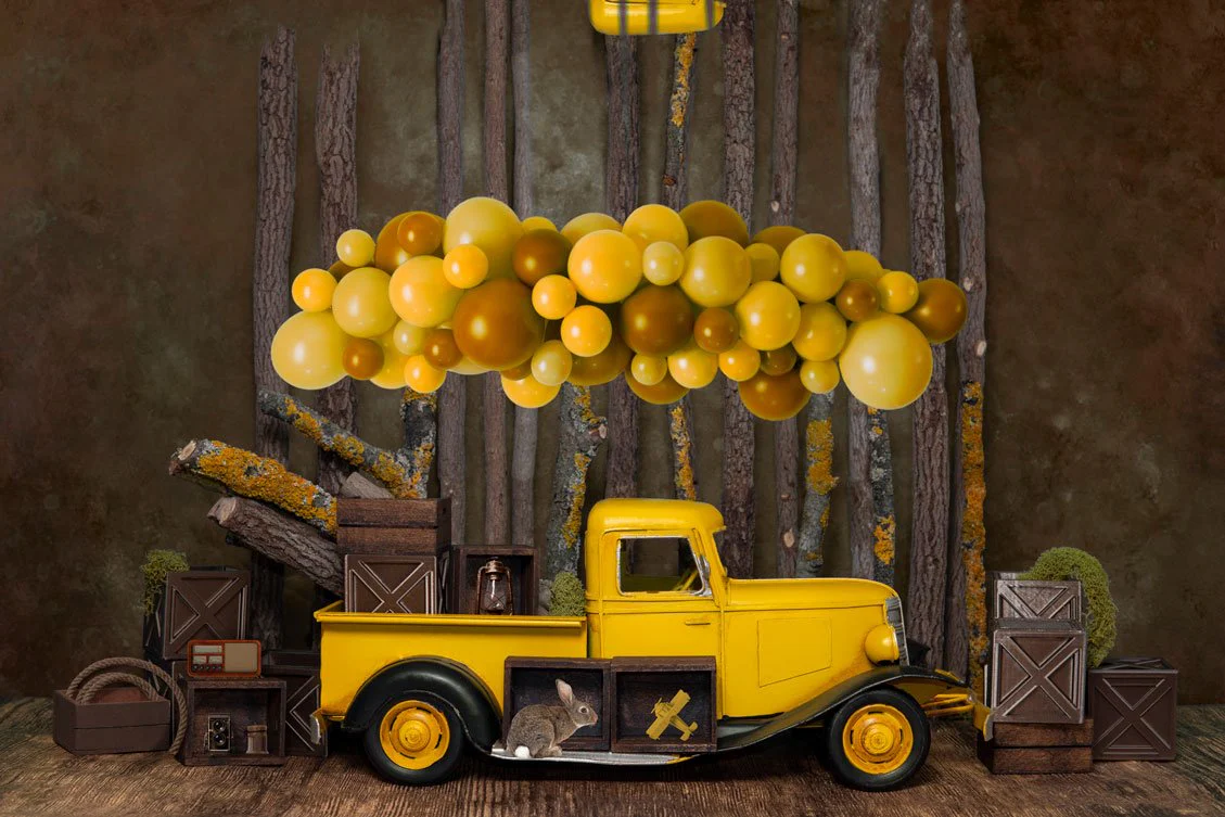 Kate Cake Smash Yellow Balloon Truck Backdrop Designed by Mini MakeBelieve - Image 5